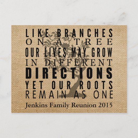 Branches - Boom - reünie Uitnodiging Burlap (Voorkant)