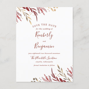 Branches Burgundy en Gold Elegant Save the Date Aankondigingskaart