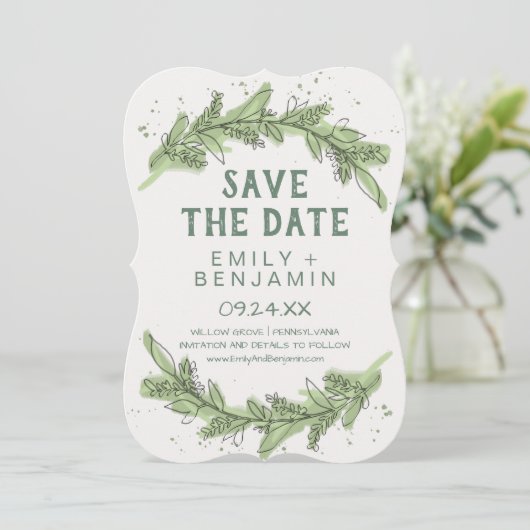 Branches courbes | Green Save the Date Card (Debout devant)