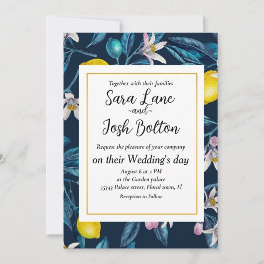 Branches de citron aux fleurs et invitation aux fr (Devant)