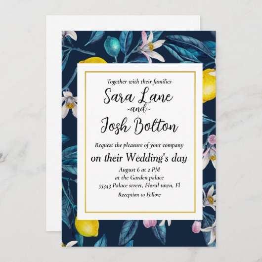 Branches de citron aux fleurs et invitation aux fr (Devant / Derrière)