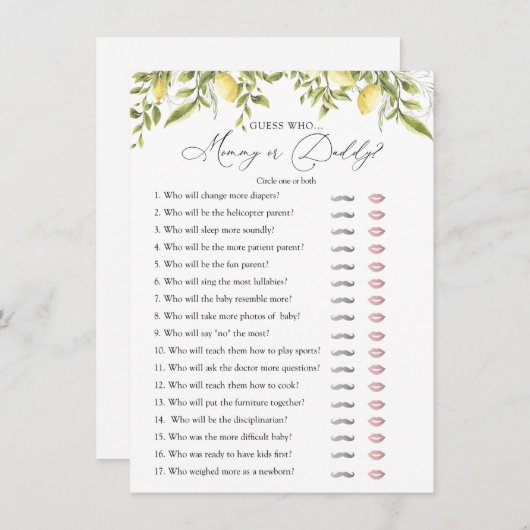 Branches de citron Devinez Qui Douche Carte De Jeu (Devant / Derrière)