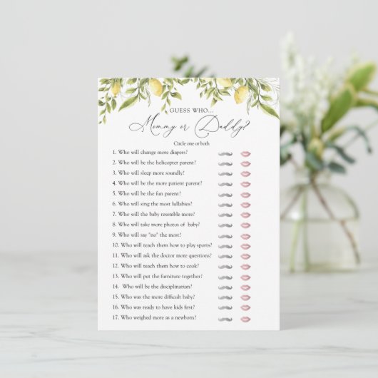 Branches de citron Devinez Qui Douche Carte De Jeu (Debout devant)