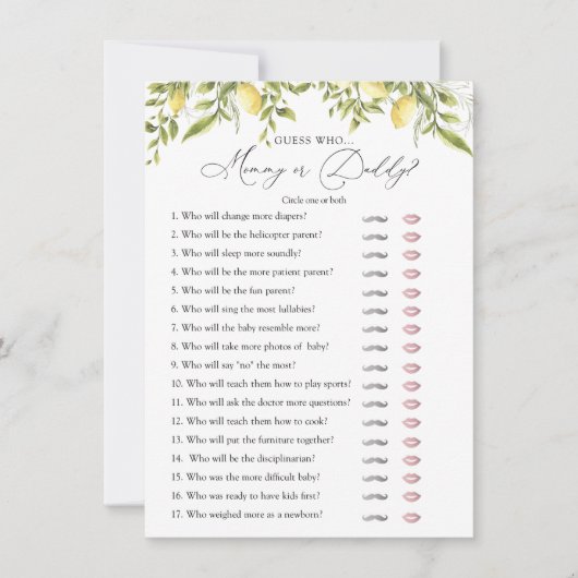 Branches de citron Devinez Qui Douche Carte De Jeu (Devant)