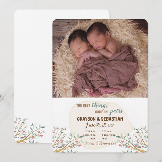 Branches de Love Photo Faire-part de naissance (Devant / Derrière)