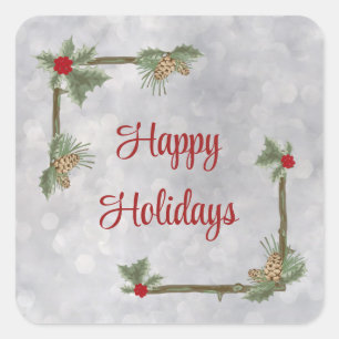 Branches de pin et Stickers Carré Holly