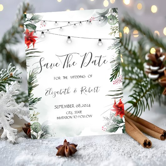 Branches de pin,Poinsettia Save The Date