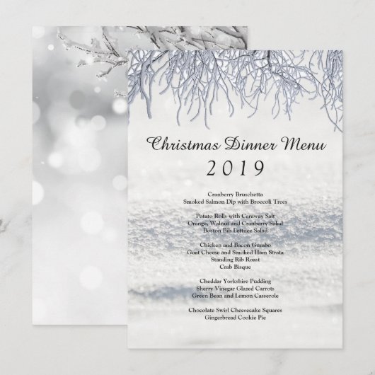 Branches d'hiver Dîner de Noël neige Menu (Devant / Derrière)