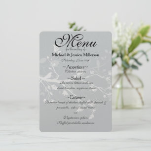 Branches d'oiseaux gris blanc Menu Mariage