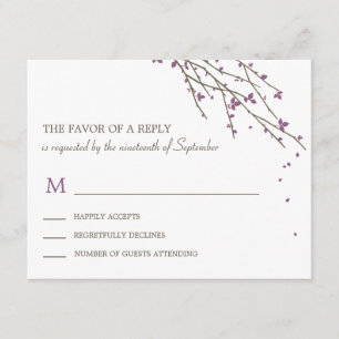 Branches en fleurs Carte RSVP de mariage - Plum