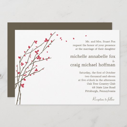 Branches en fleurs Faire-part de mariage - Cerise (Devant / Derrière)