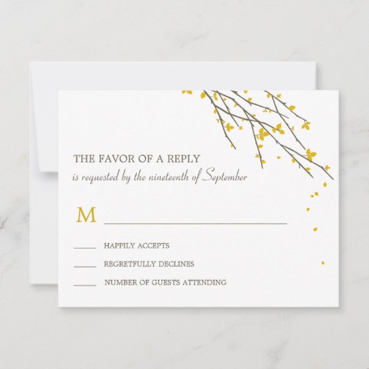 Branches en fleurs Mariage Carte RSVP - Mustard (Devant)