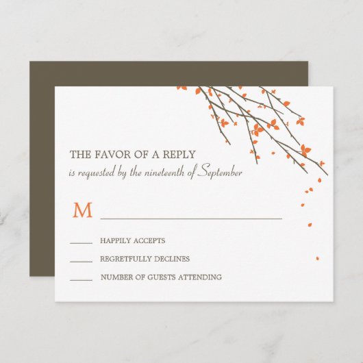 Branches en fleurs Mariage Carte RSVP - Orange (Devant / Derrière)