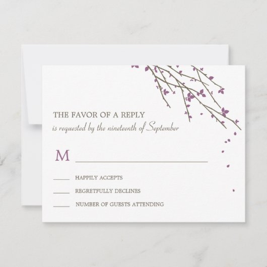 Branches en fleurs Mariage Carte RSVP - Plum (Devant)