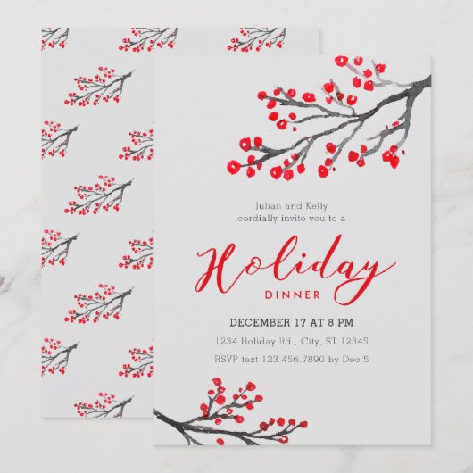 Branches et Berries Invitation pour dîner (Devant / Derrière)