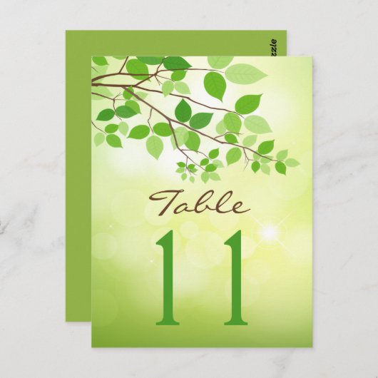 Branches feuilletées Mariage Numéro de table Carte (Devant / Derrière)