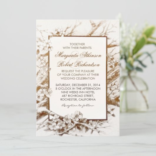 branches fleurie rustique invitations mariage blan (Debout devant)