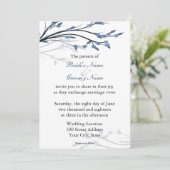 Branches Florales Bleues Invitations de mariage (Debout devant)