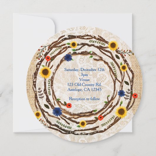 Branches florales Burlap & Faire-part de mariage d (Dos)