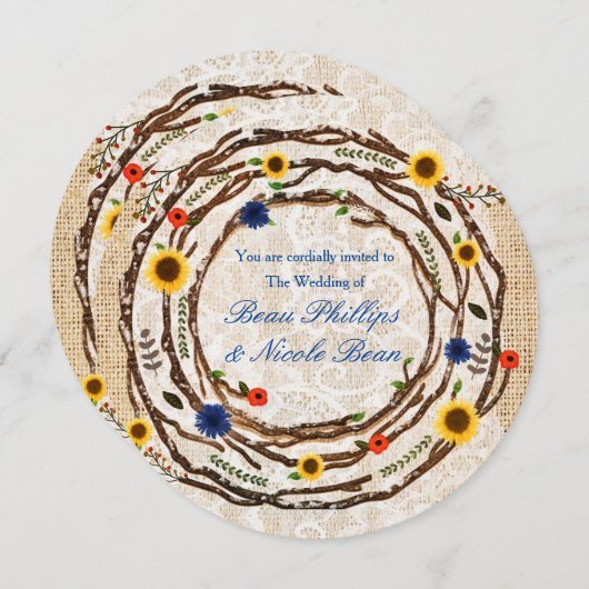 Branches florales Burlap & Faire-part de mariage d (Devant / Derrière)