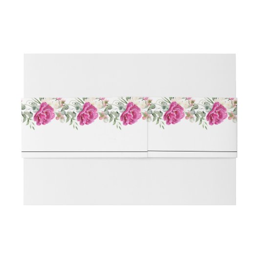 Branches met roze rozenbloemen en bladeren bruilof uitnodigingen wikkel (Achterkant Voorbeeld)