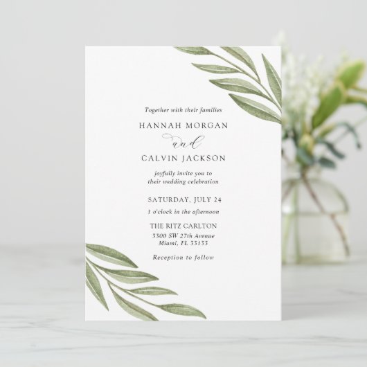 Branches vertes simples Faire-part de mariage (Debout devant)