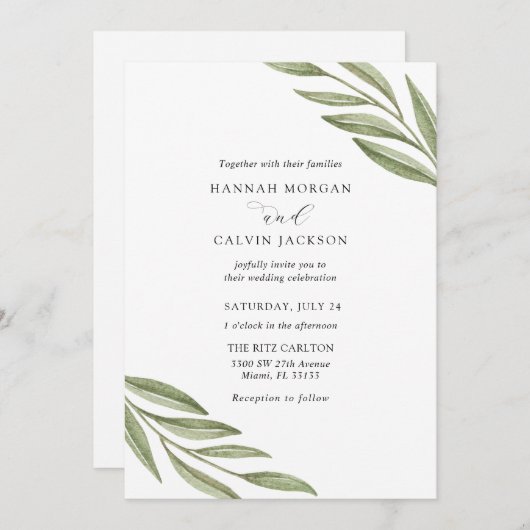 Branches vertes simples Faire-part de mariage (Devant / Derrière)