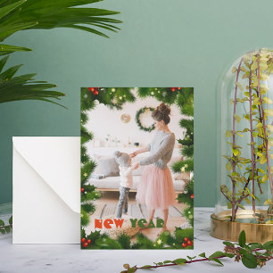 Branches vertes une photo carte de Noël