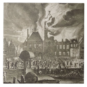Brand in het oude stadhuis van Amsterdam, 17 juli  Tegeltje
