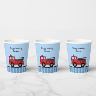 Brand vrachtwagen Blue en Red Striped Birthday Papieren Bekers