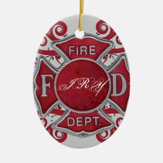 Brandafdeling Aangepast monogram Keramisch Ornament (Voorkant)