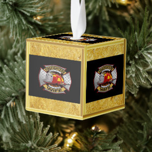 Brandafdeling Gold en Silver Wife Badge Kubus Ornament