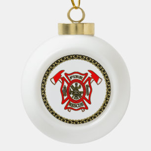 Brandafdeling Goud en rode badge met brandwerende  Keramische Bal Ornament