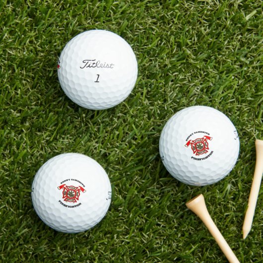 Brandafdeling logo Gold en rode badge Golfballen (Insitu Gras)