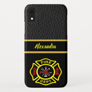 Brandafdeling logo, zwart en gele badge iPhone XR hoesje