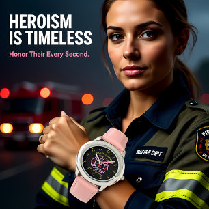 Brandafdeling logo, zwart en roze badge horloge