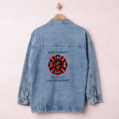 Brandafdeling logo, zwarte en rode badge denim jacket (Hangar)