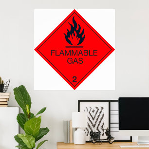 Brandbaar gas Veiligheidslabel Waarschuwingsbord v Poster