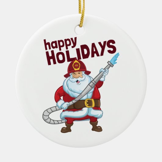 Brandbestrijding Kerstman Kerstman Brandweerman Keramisch Ornament (Voorkant)