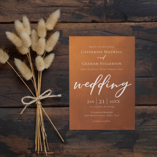 Brande Oranje Typografie Rustic Autumn Wedding Kaart