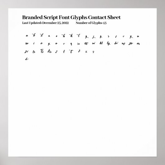 Branded Script Lettertype Glyphs Contactblad Poster (Voorkant)