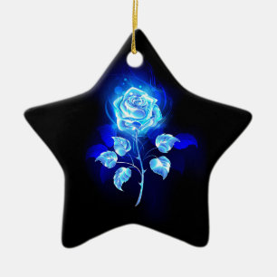 Brandende Blauwe Roos Keramisch Ornament