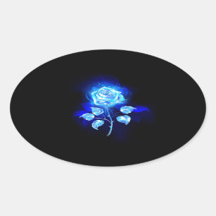 Brandende Blauwe Roos Ovale Sticker