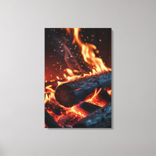 Brandende blokken hout – gloeiend vuur en vonken canvas afdruk
