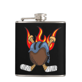 Brandende Puck en Hockey Sticks in vlammen, zwart Heupfles