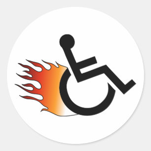 brandende rolstoel ronde sticker