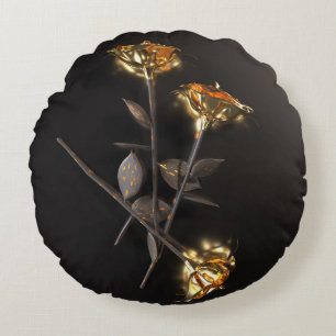 Brandende Rozen – Gouden Elegantie Rond Kussen