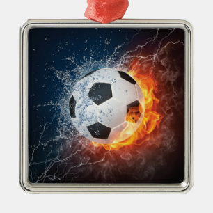 Brandende Voetbal/Soccerbal Worpkussen Metalen Ornament