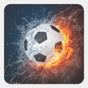 Brandende voetbal-werpkussen vierkante sticker