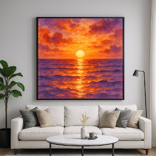 Brandende Zonsondergang - Levendige Aquarel Schild Poster